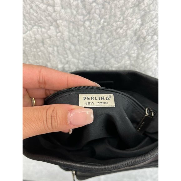 Perlina New York Womens Crossbody Bag Black Pockets Detachable Strap Zipper S - Picture 9 of 9